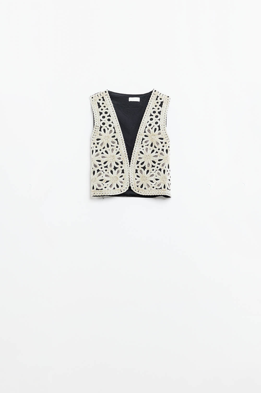 Gilet court en velours brodé blanc