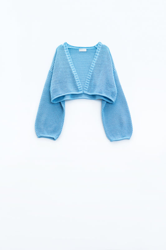 Q2 Gilet croisé basique en crochet bleu ciel