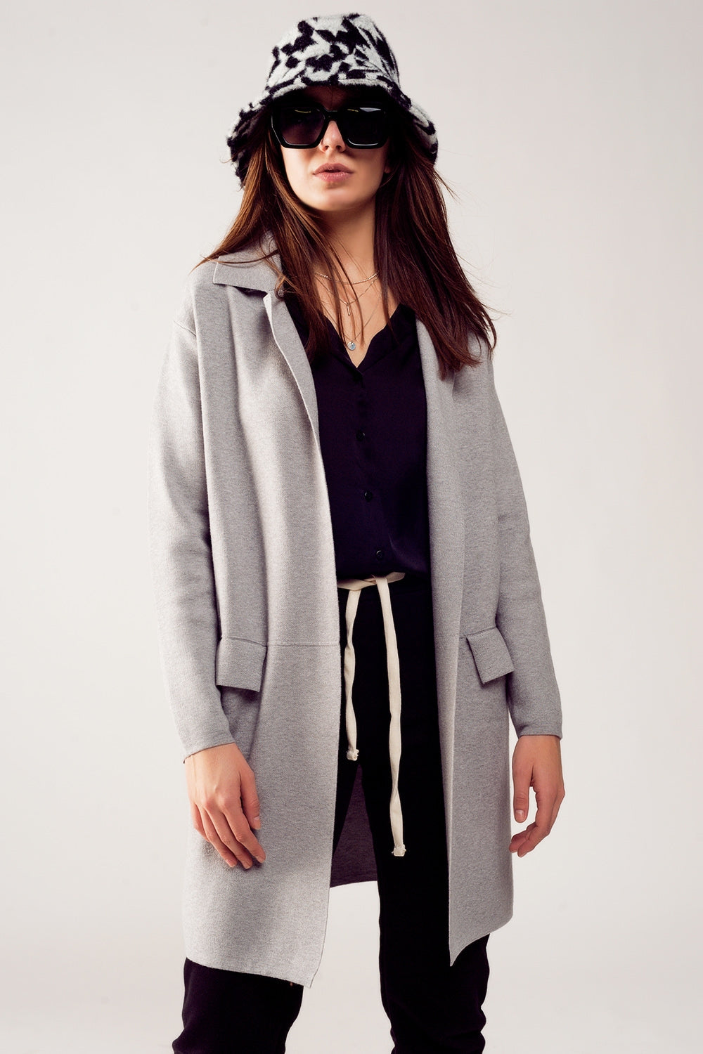 Gilet long avec col oversize gris