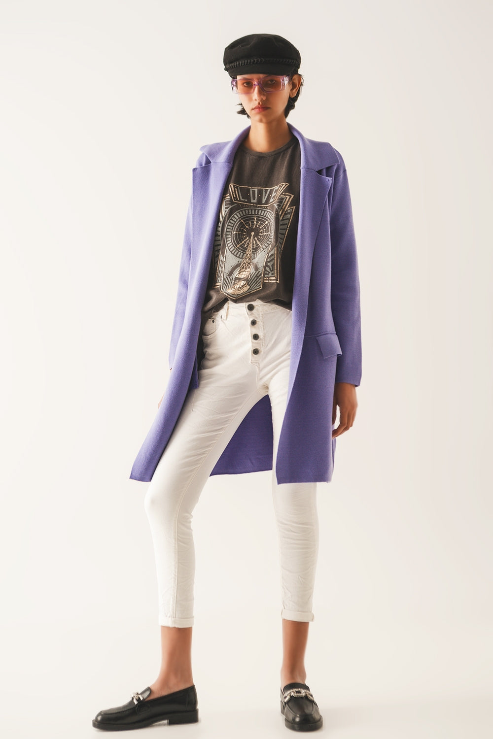 Gilet long avec col oversize violet