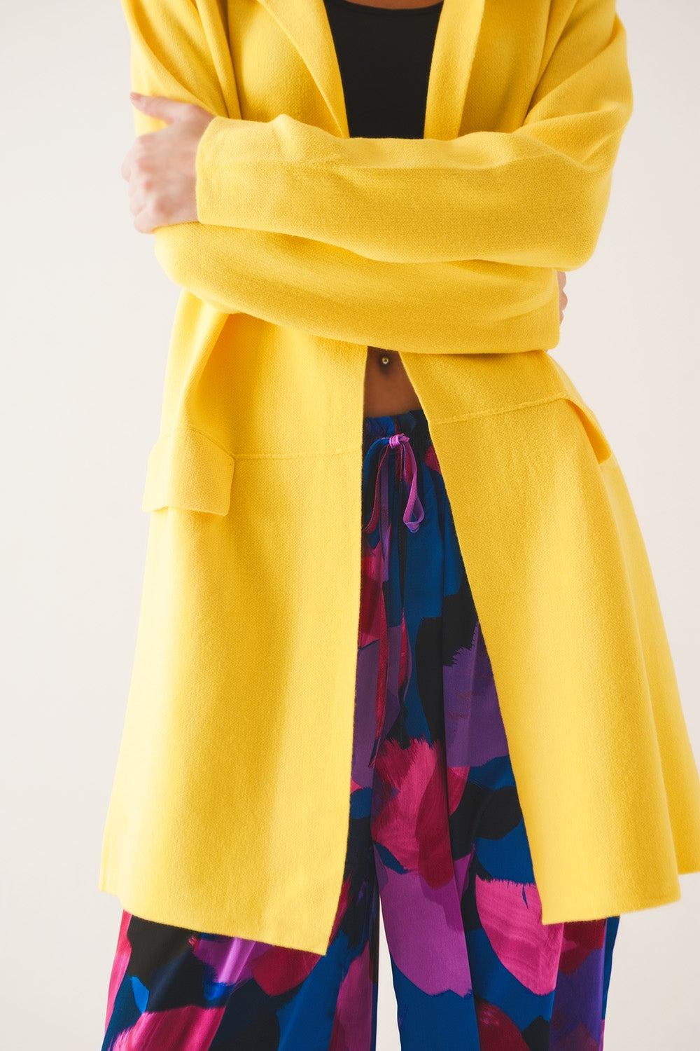Gilet long avec col oversize jaune