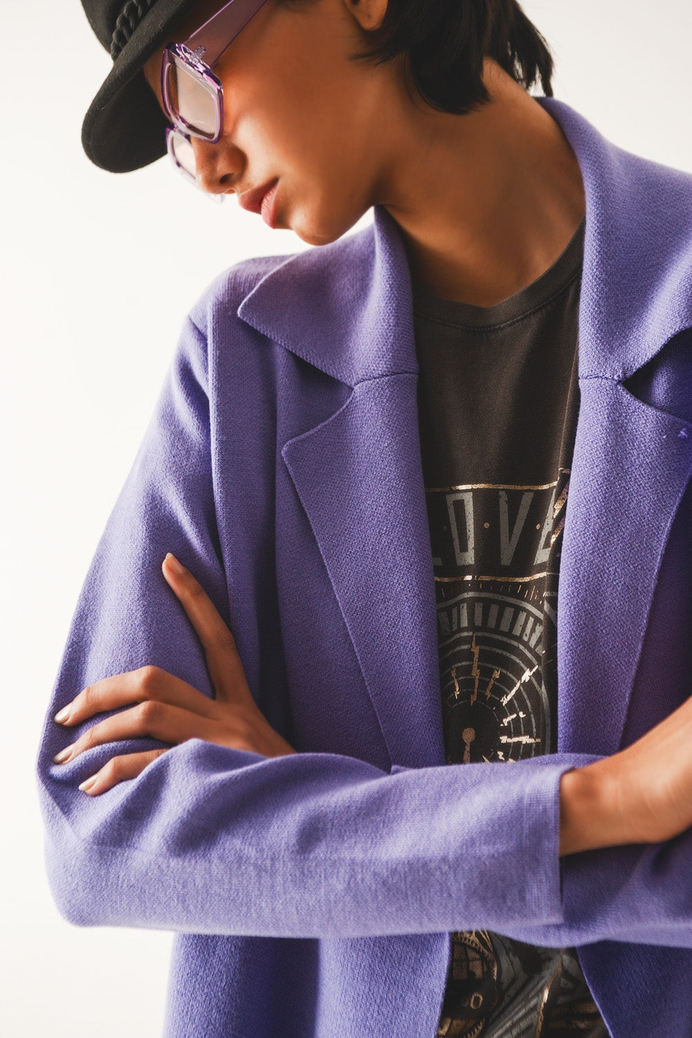 Gilet long avec col oversize violet