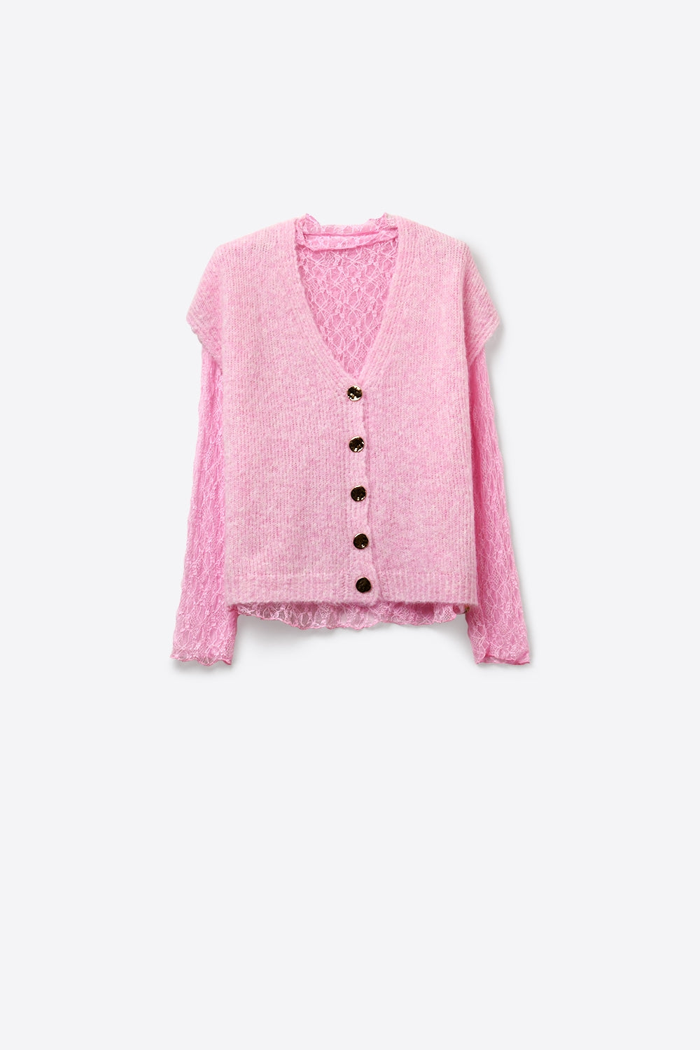 Q2 Gilet Superposé à Boutons en Tricot Doux Rose