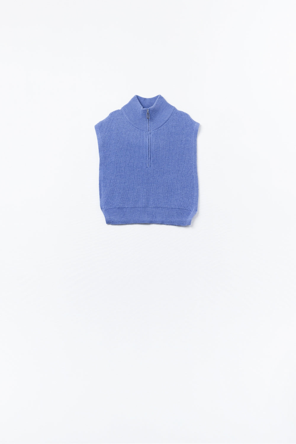Gilet Tricoté avec Col Cheminée à Demi-Zip et Grandes Emmanchures en Bleu