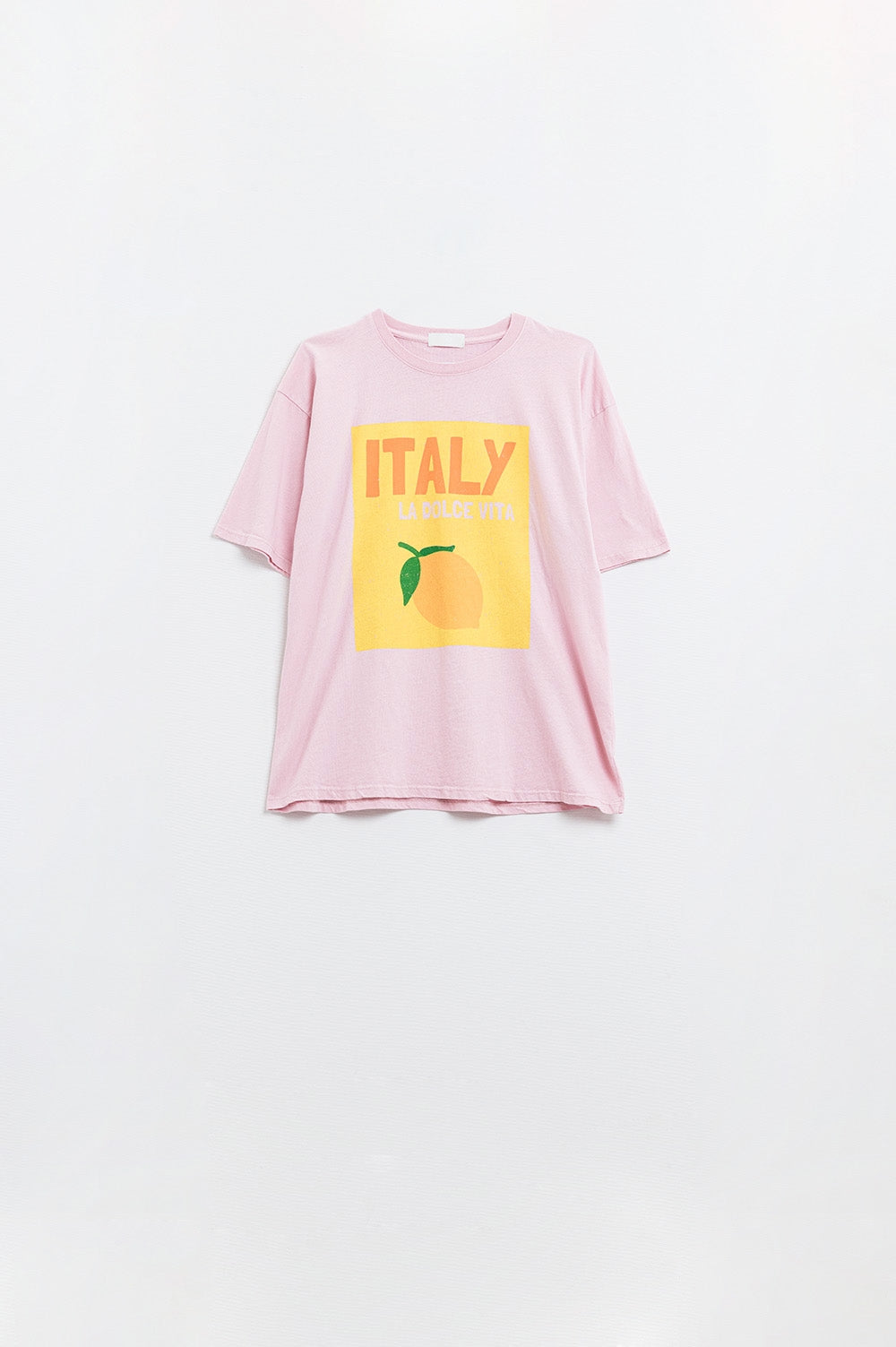 Q2 Italie La Dolce Vita T-shirt rose avec impression graphique