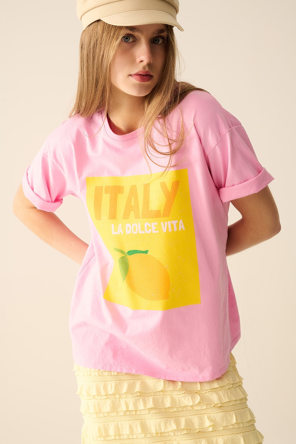 Italie La Dolce Vita T-shirt rose avec impression graphique