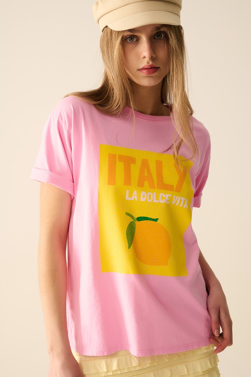 Italie La Dolce Vita T-shirt rose avec impression graphique