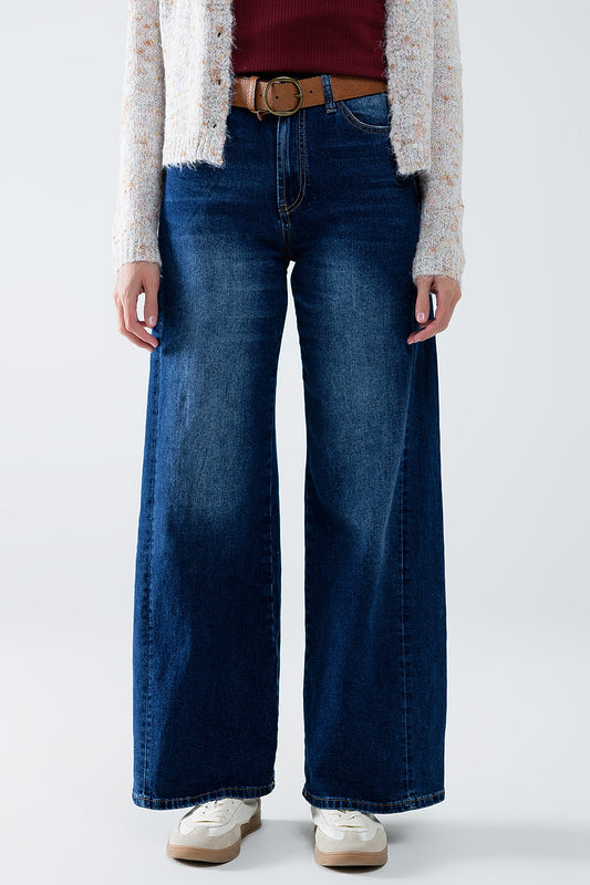 Q2 Jambe extra-large en denim lavé avec couture latérale