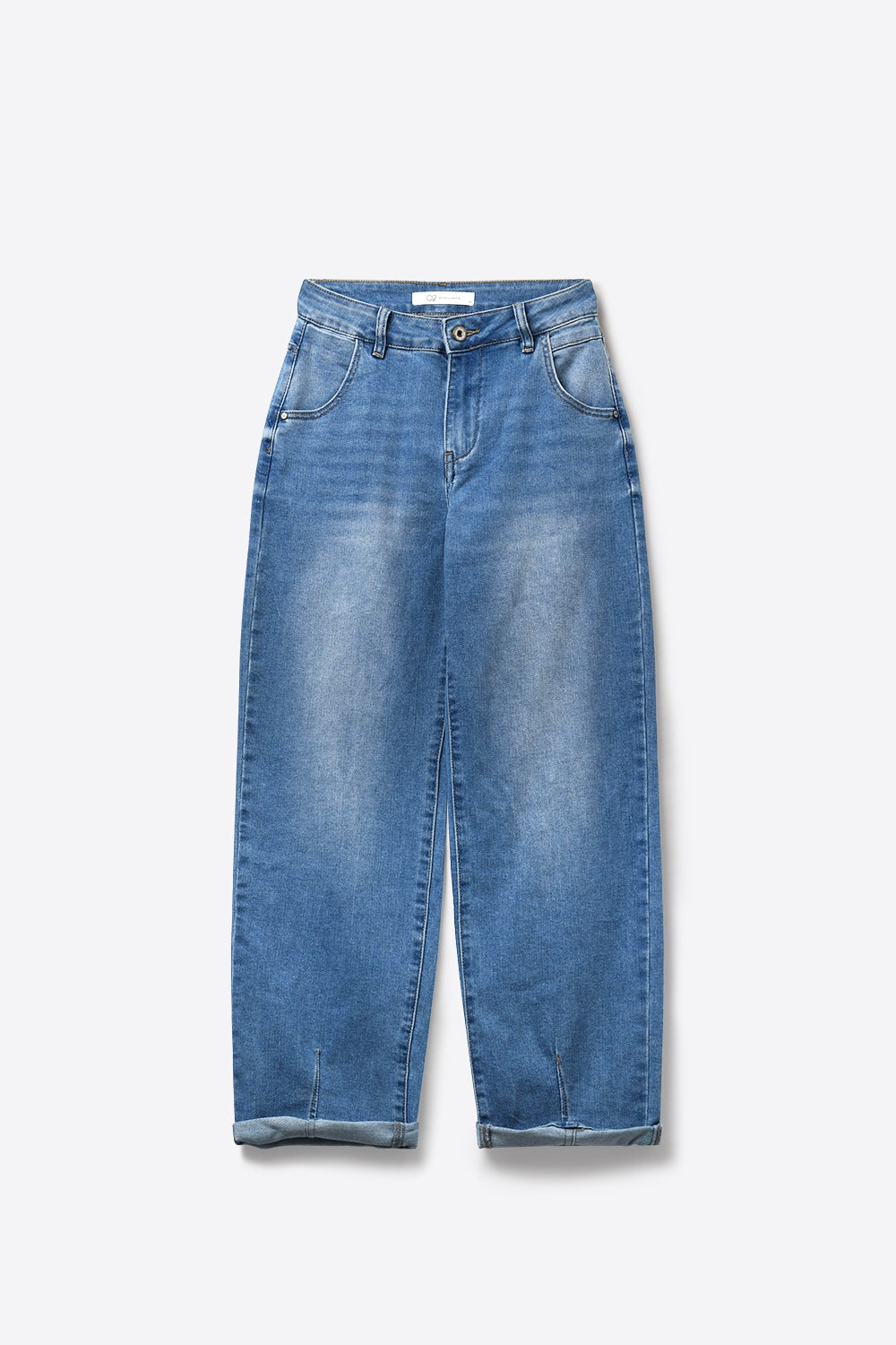 Jean à jambes courbées avec couture d'ourlet plié