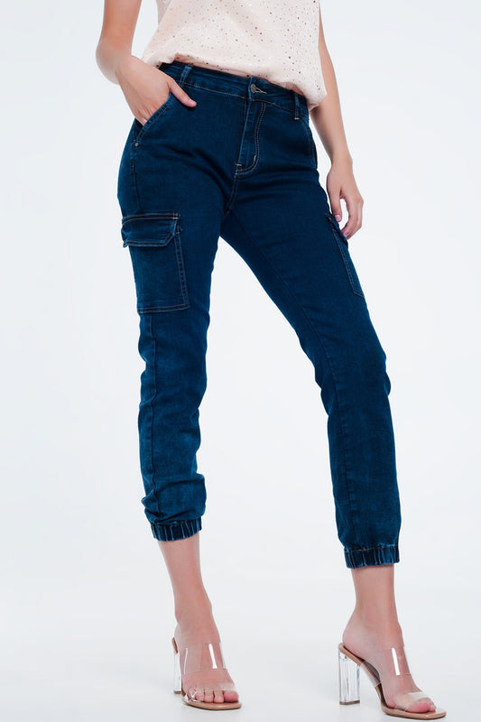 Q2 Jean à poches cargo Bleu marine