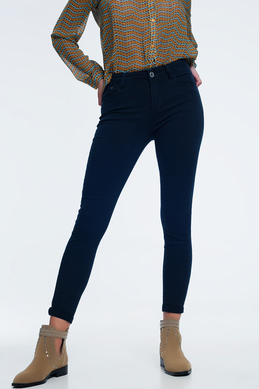 Q2 Jean à taille haute bleu marine