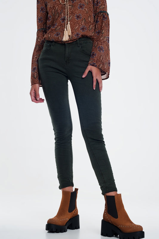 Q2 Jean à taille haute kaki