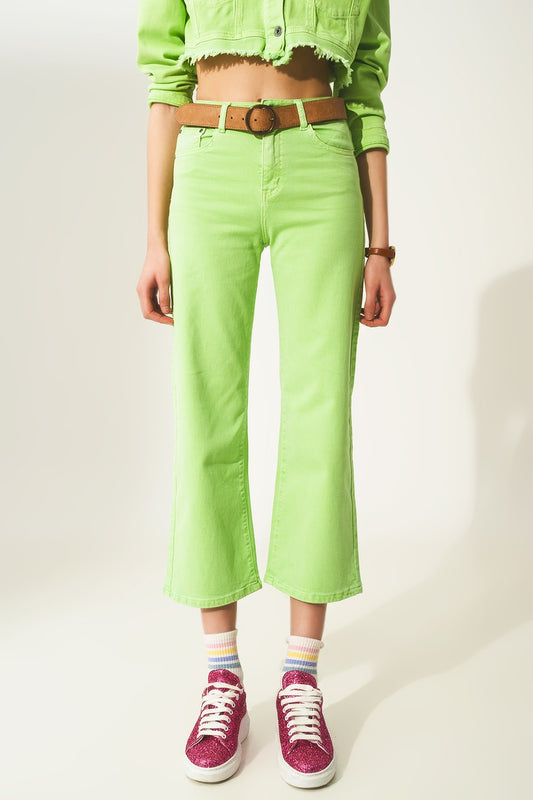 Q2 Jean ample court en vert acide