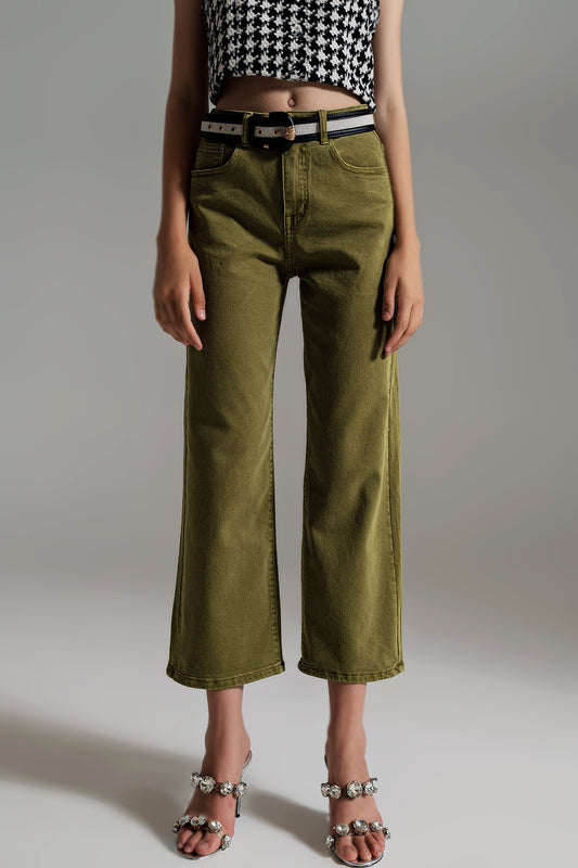 Q2 Jean ample court en Vert olive