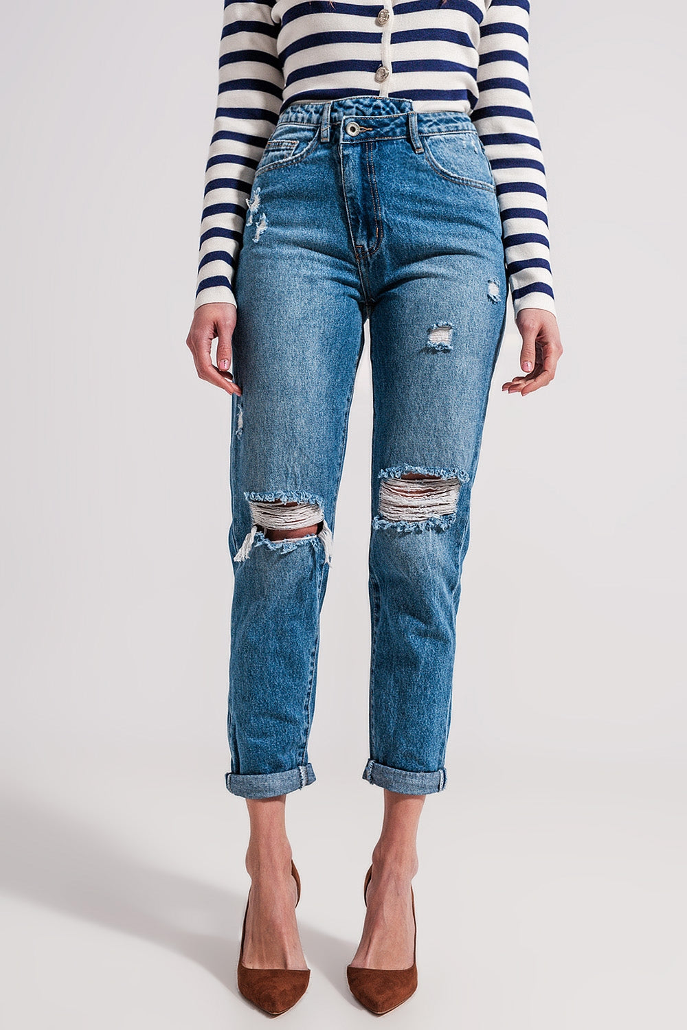 Q2 Jean avec bouton asymétrique Bleu moyen