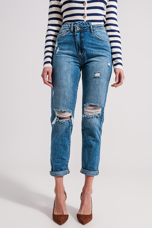 Q2 Jean avec bouton asymétrique Bleu moyen