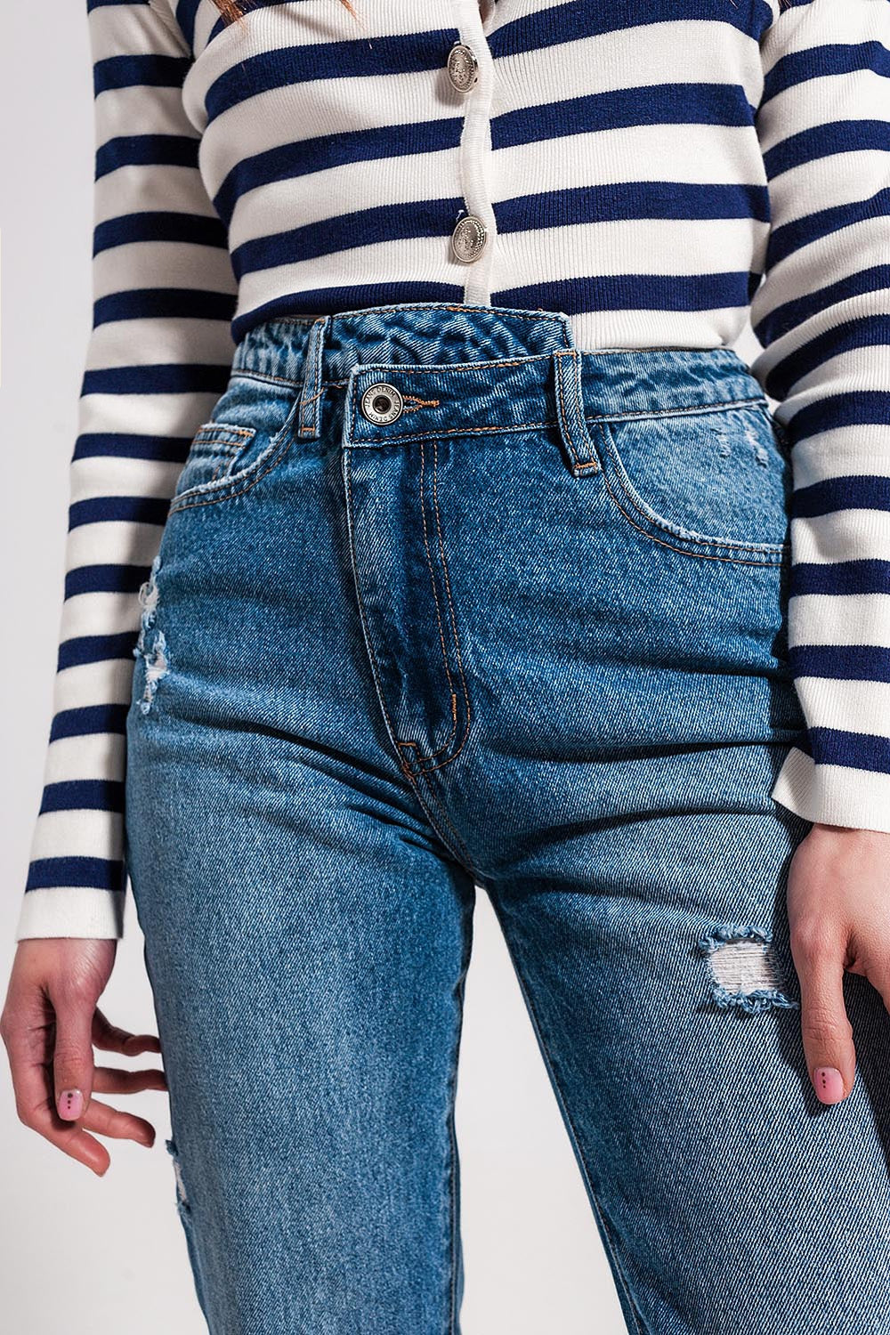 Jean avec bouton asymétrique Bleu moyen