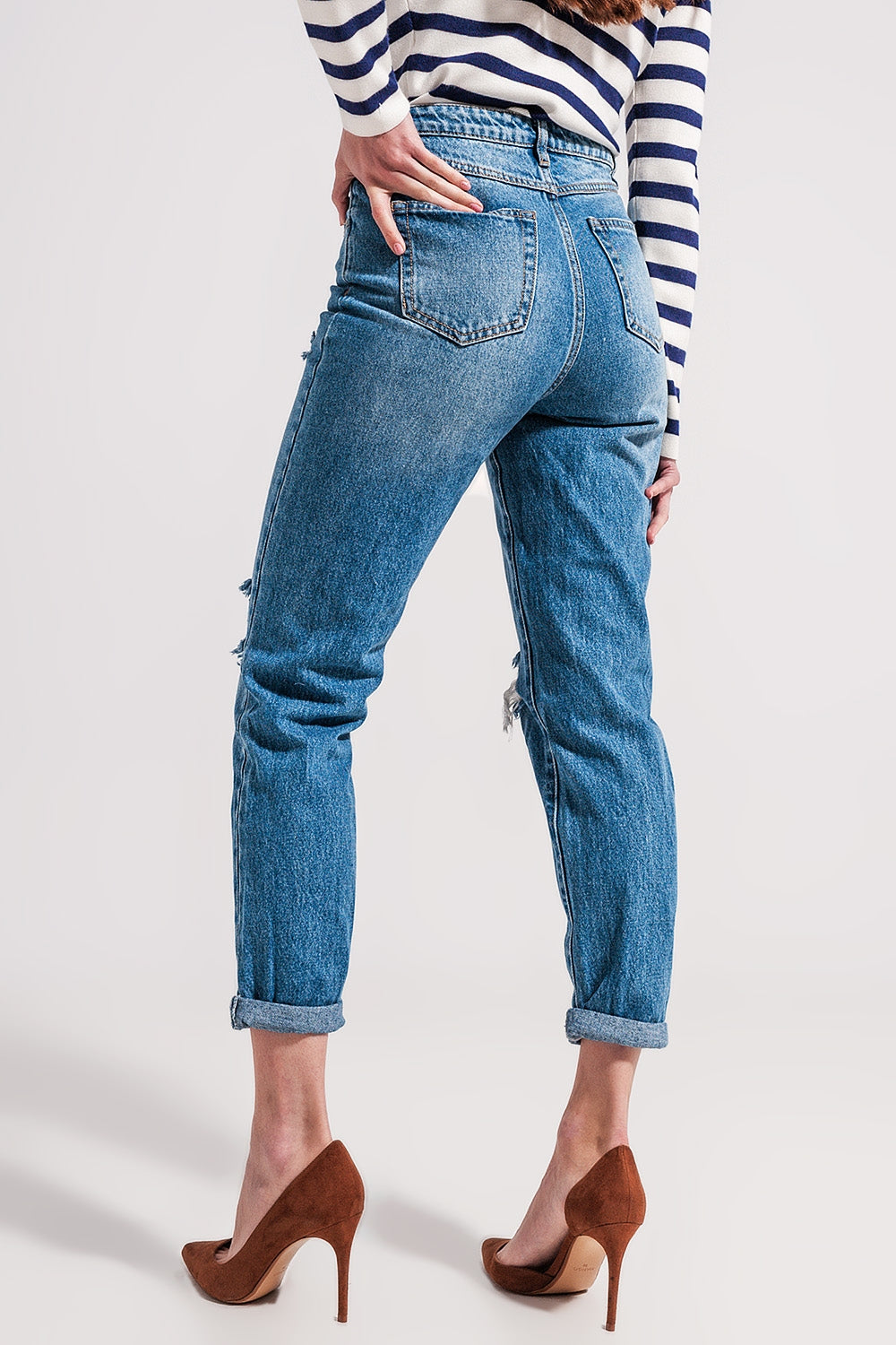 Jean avec bouton asymétrique Bleu moyen