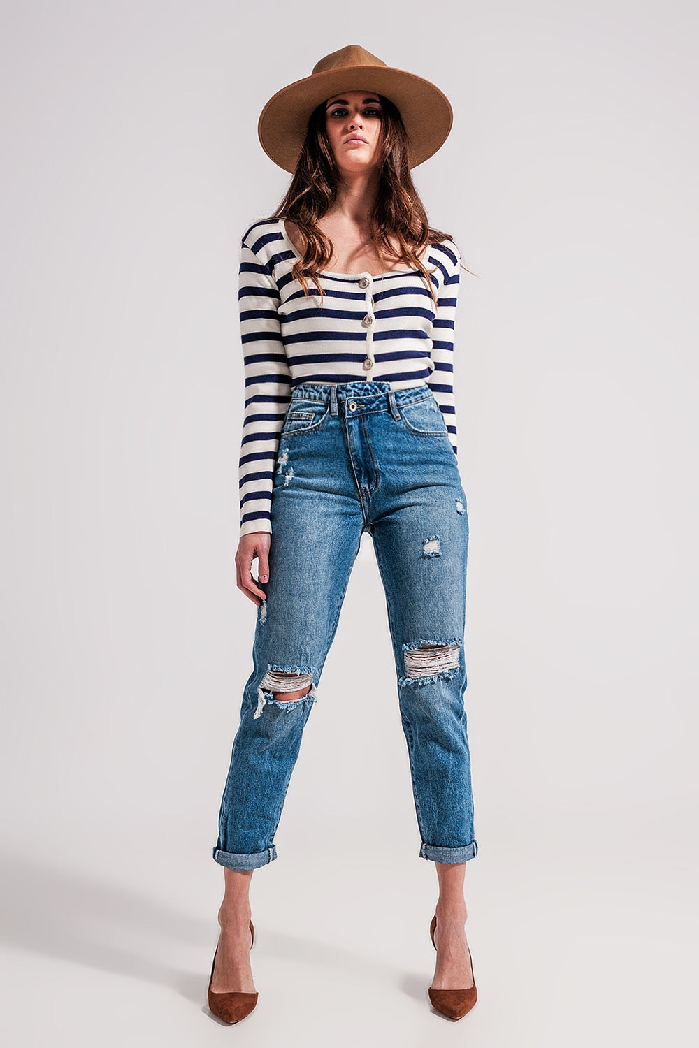 Jean avec bouton asymétrique Bleu moyen