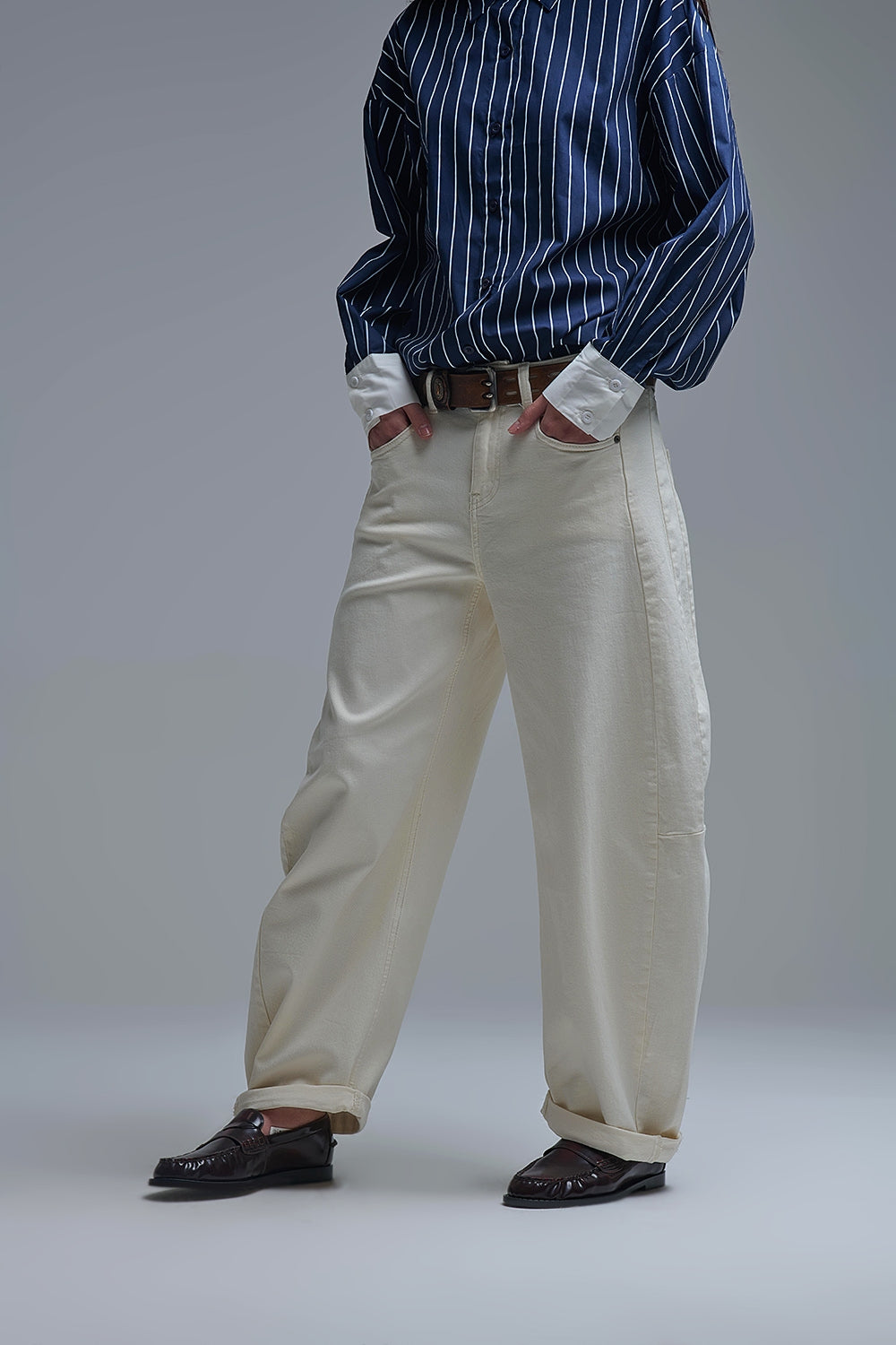 Jean ballon tendance crème avec poches