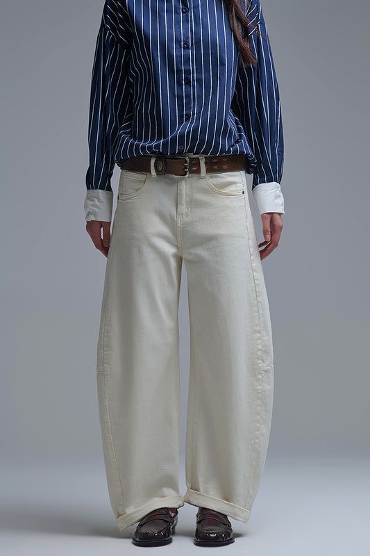 Q2 Jean ballon tendance crème avec poches