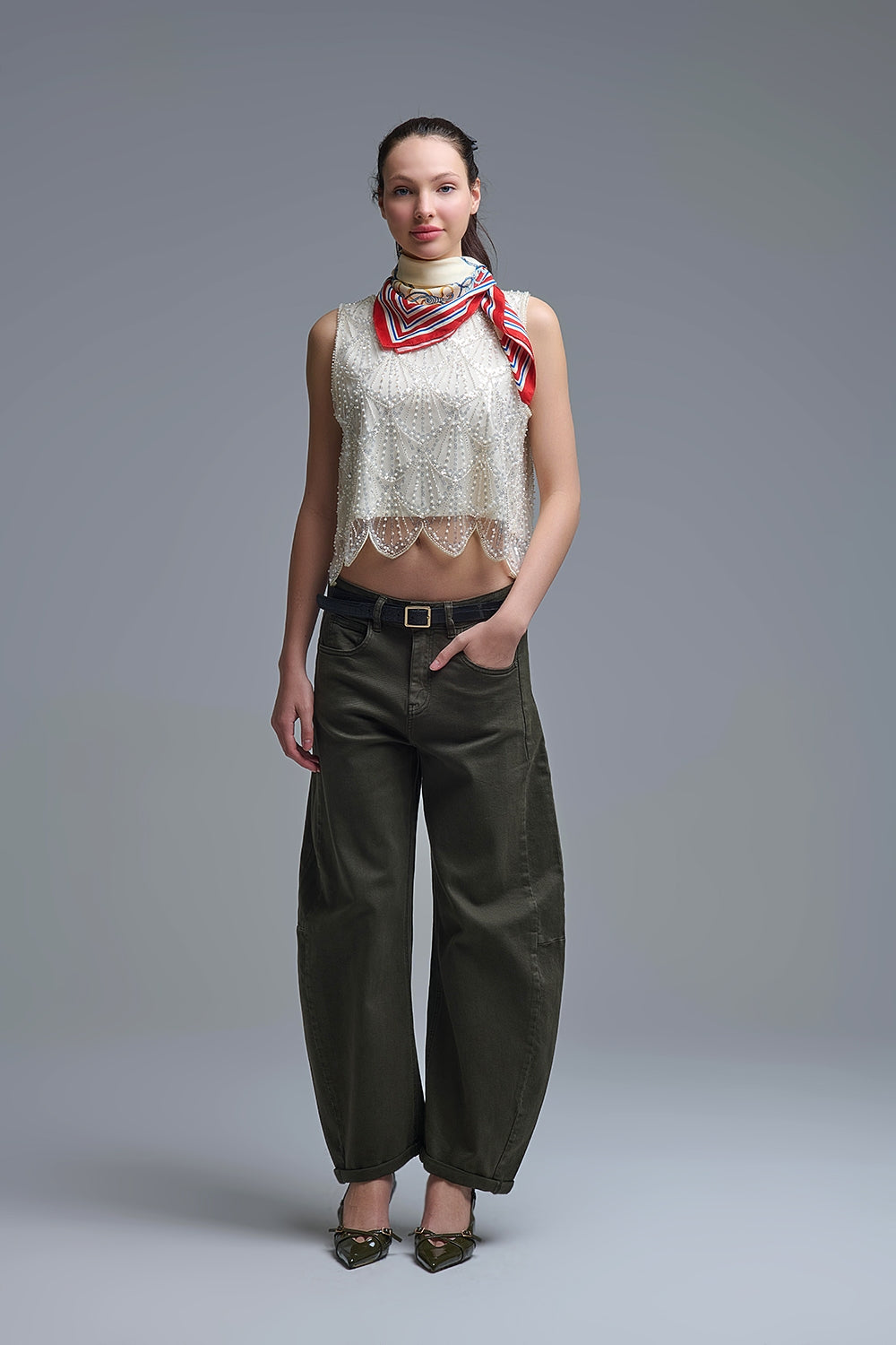 Jean ballon tendance vert baril avec poches