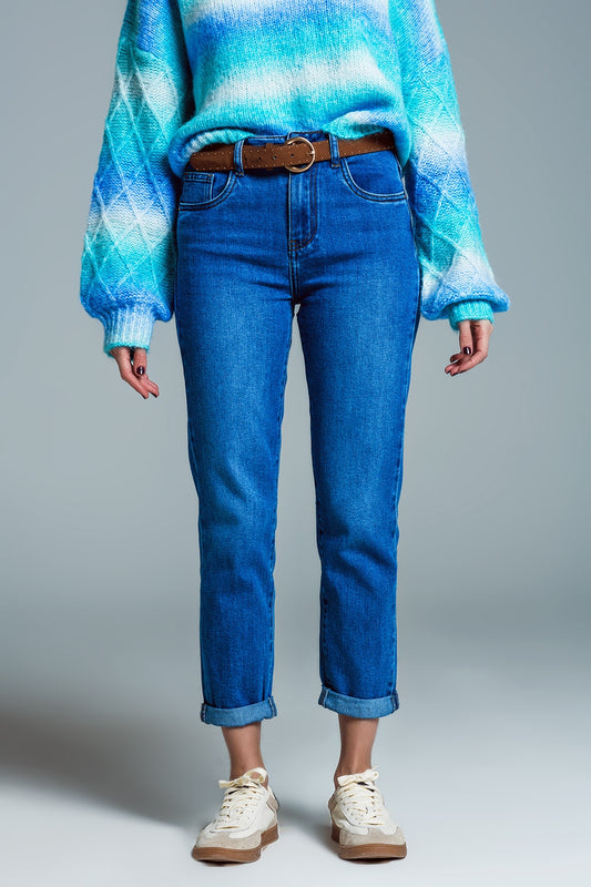 Q2 Jean basique à jambe Skinny en denim extensible délavage moyen