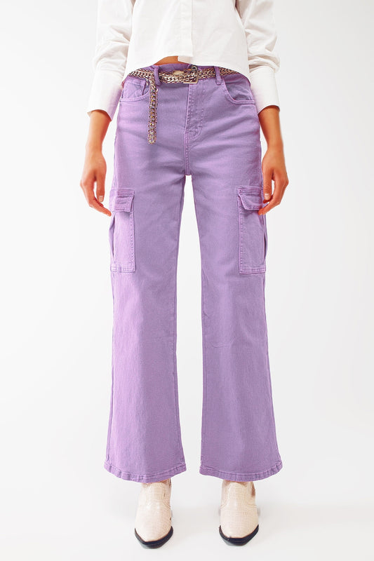 Q2 Jean cargo à jambe droite en violet