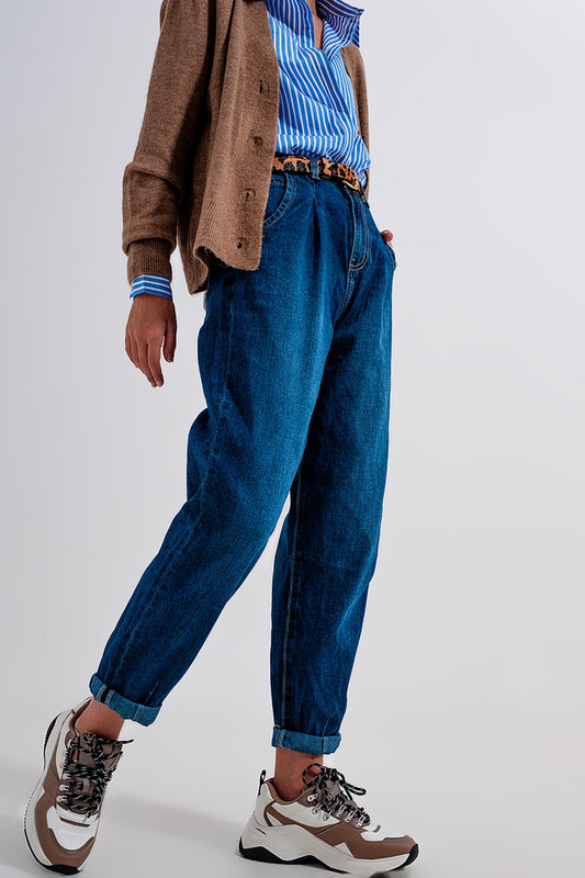 Q2 Jean coupe carotte ovoïde à pinces bleu moyen