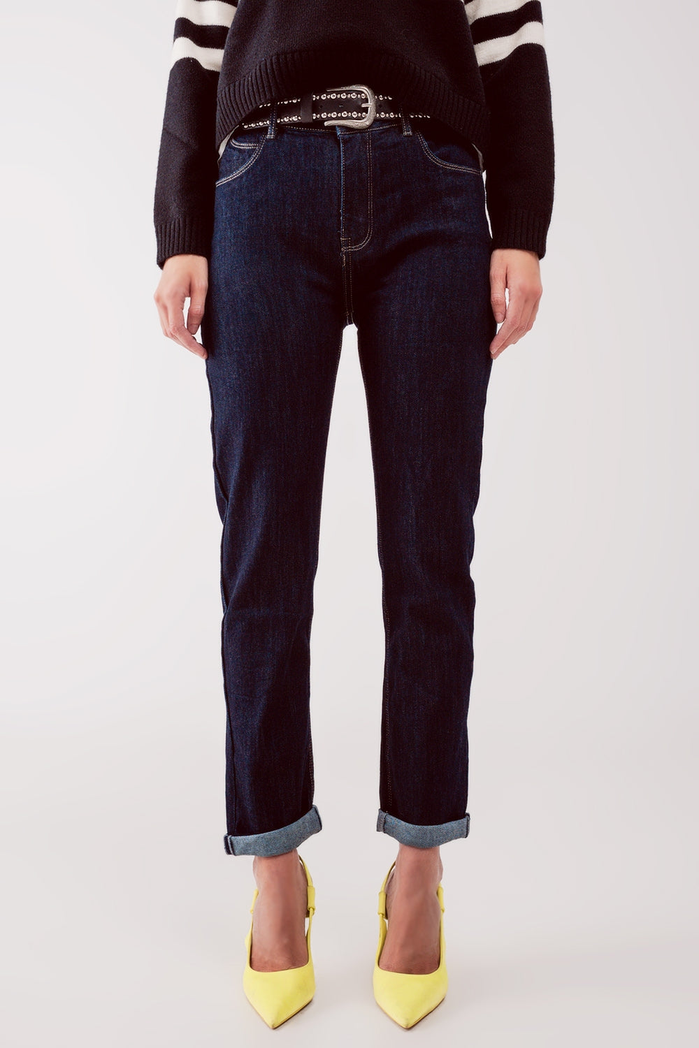 Q2 Jean coupe droite style années 90 bleu foncé délavé