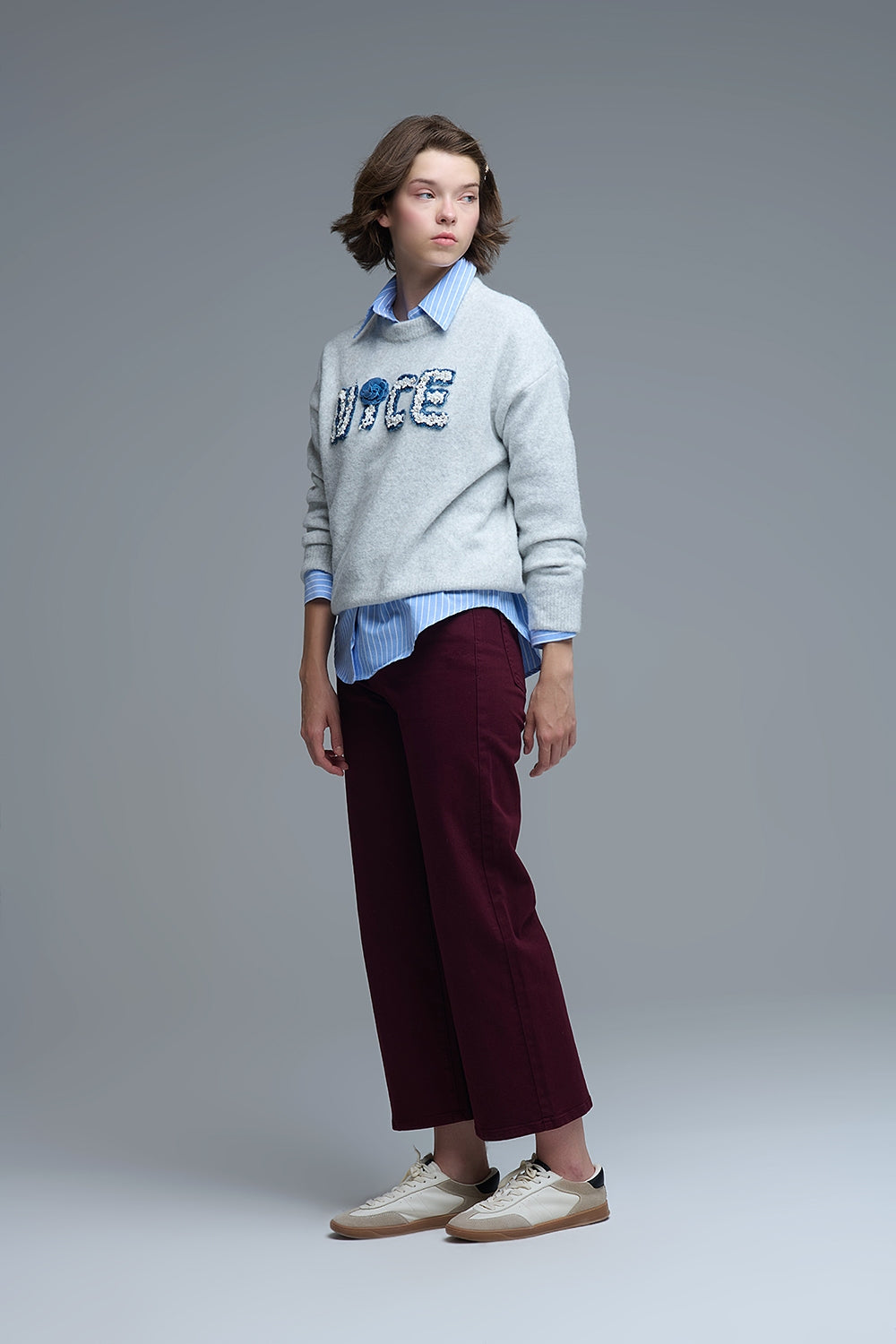 Jean court à jambe large bordeaux