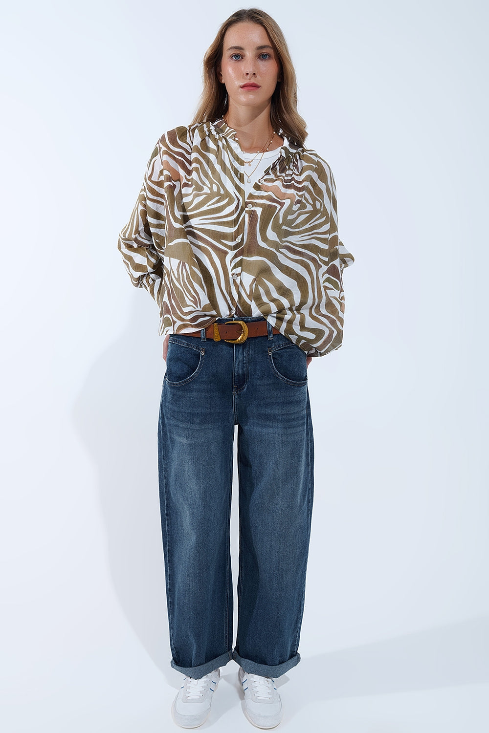 Jean décontracté à jambe large délavé à l'ancienne