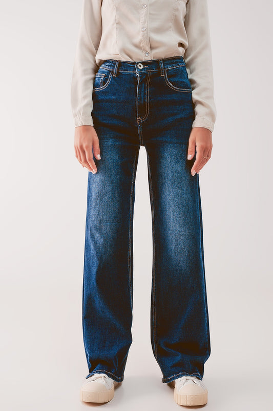 Q2 Jean droit style années 90 Bleu