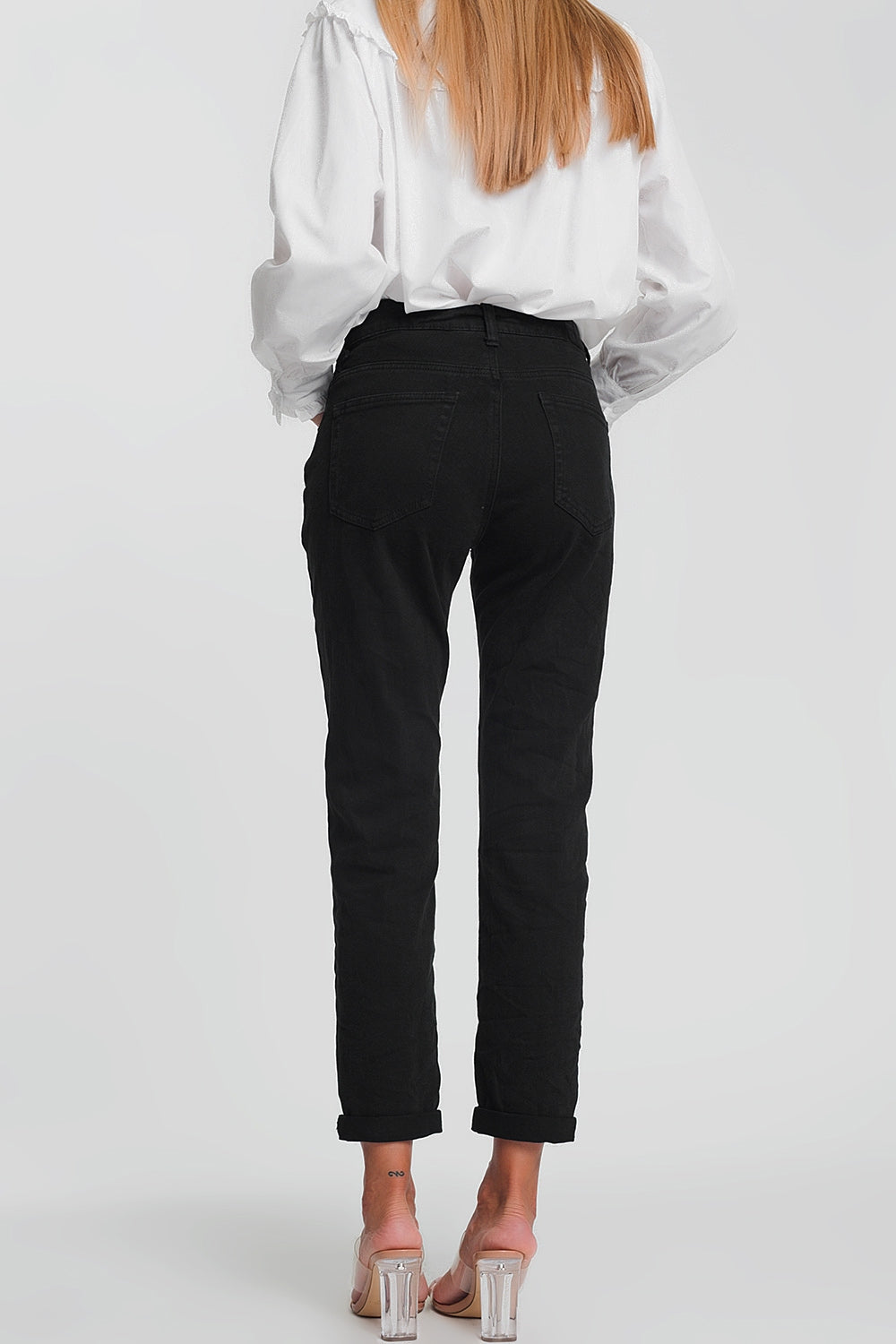 Jean droit taille haute en Noir
