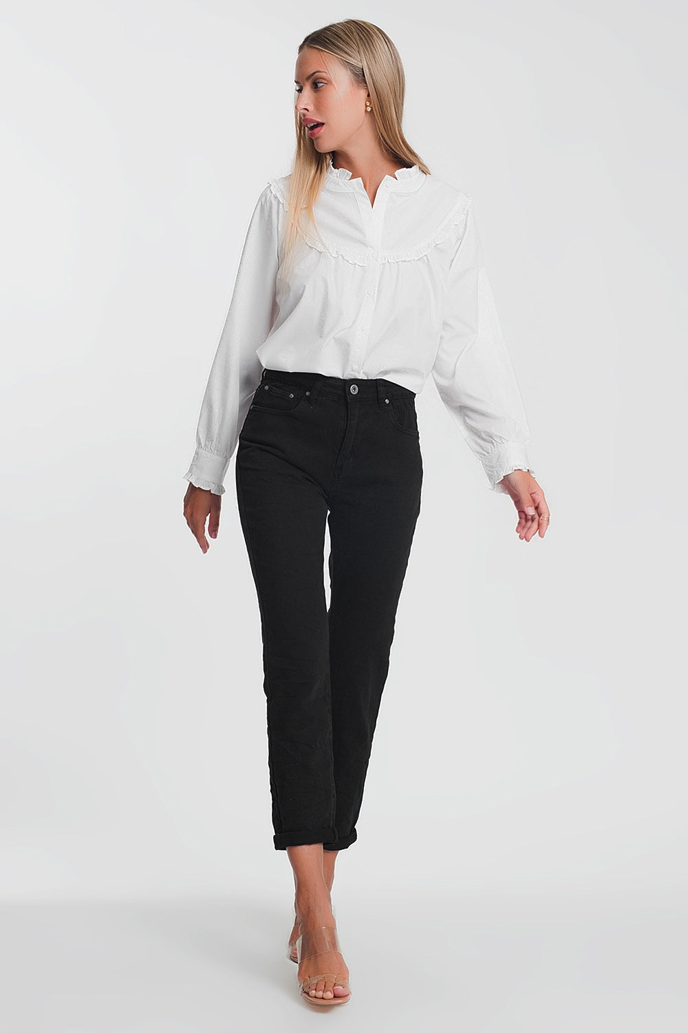 Jean droit taille haute en Noir