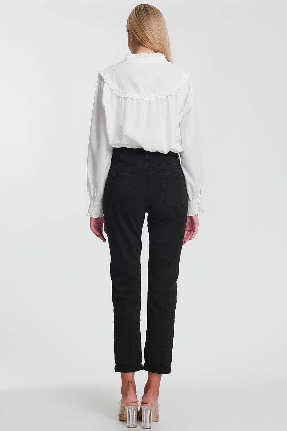 Jean droit taille haute en Noir
