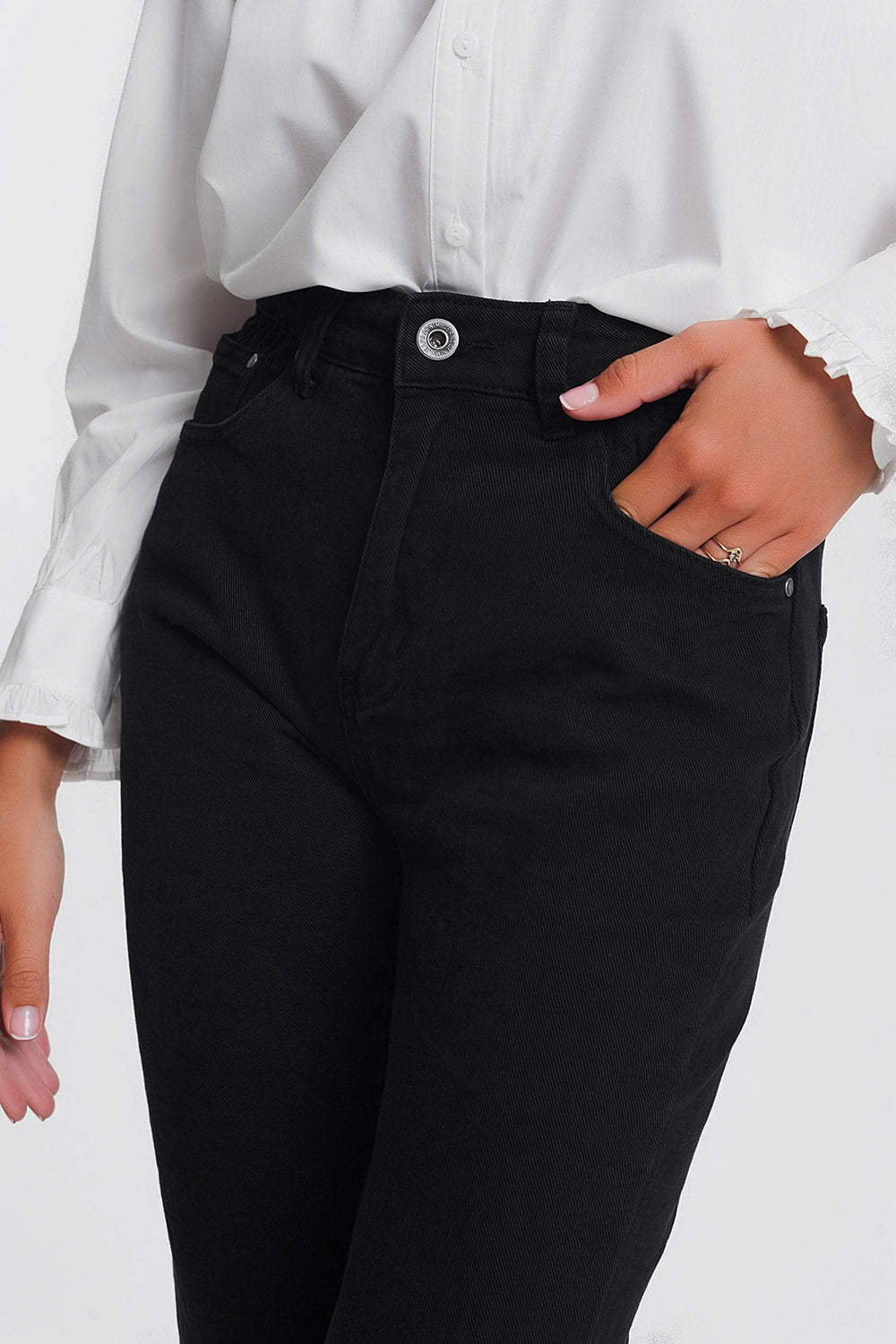 Jean droit taille haute en Noir