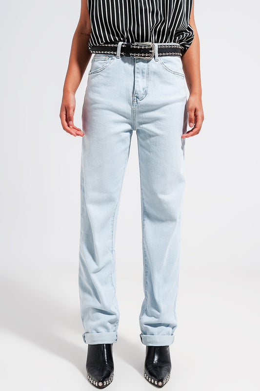Q2 Jean droit taille mi haute Délavage clair vintage