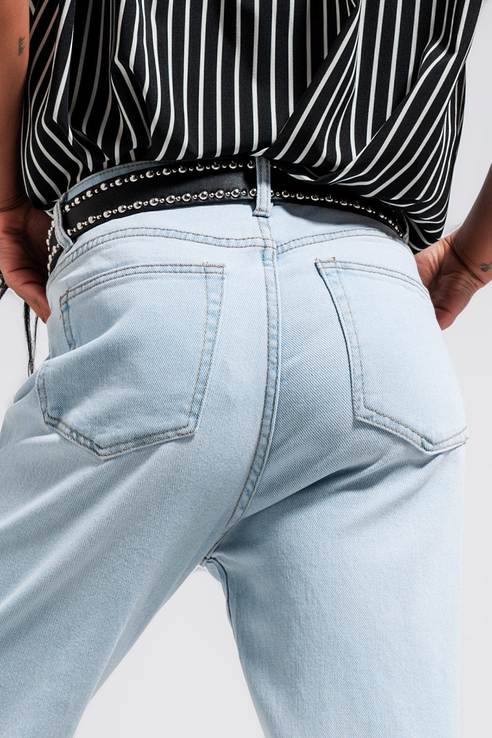 Jean droit taille mi haute Délavage clair vintage