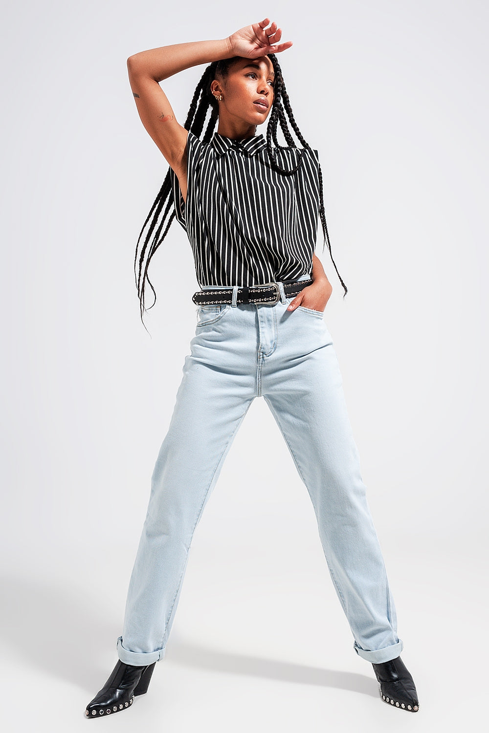 Jean droit taille mi haute Délavage clair vintage
