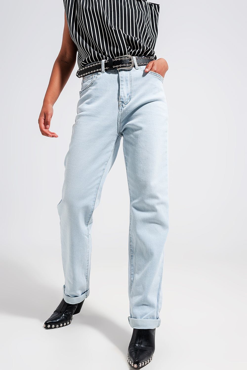 Jean droit taille mi haute Délavage clair vintage
