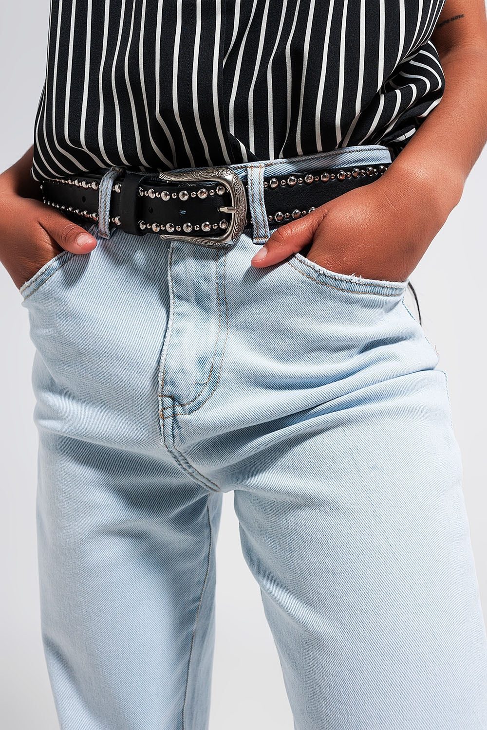 Jean droit taille mi haute Délavage clair vintage