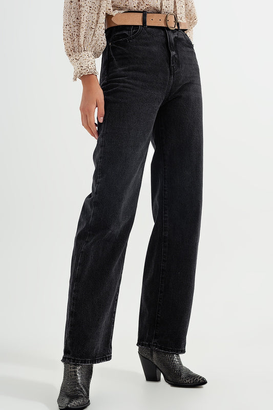 Q2 Jean droit taille ultra haute Noir