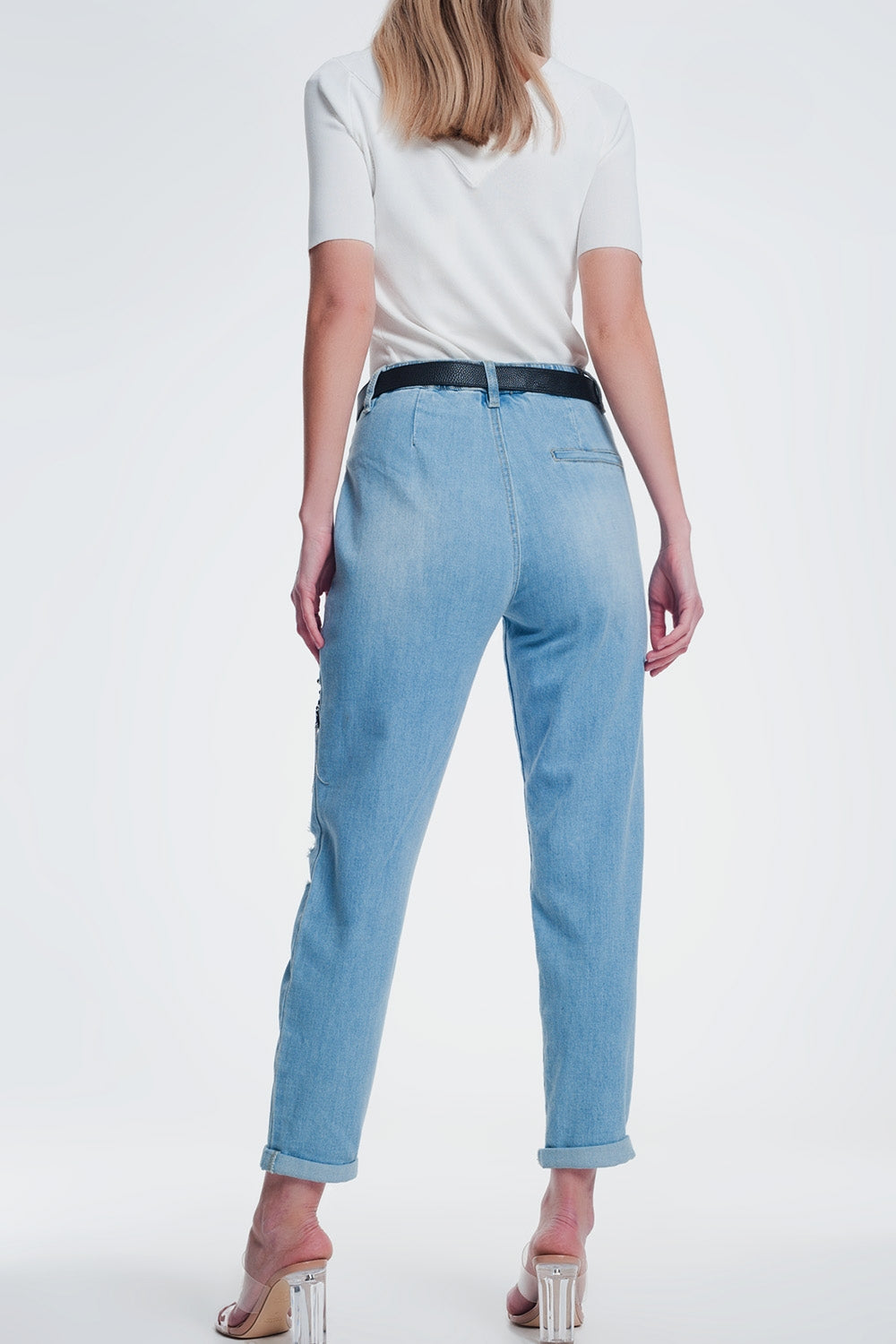 jean droit vintage déchiré avec clous