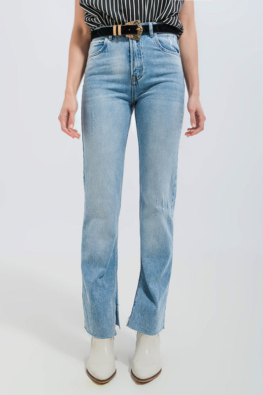 Q2 Jean effet seconde peau en tissu stretch à délavage clair avec ourlet brut