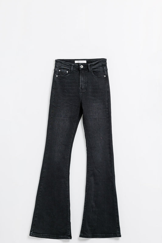 Q2 Jean évasé à taille haute Noir