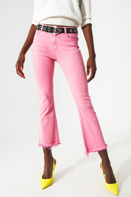 Q2 Jean évasé avec ourlet brut en rose bubblegum
