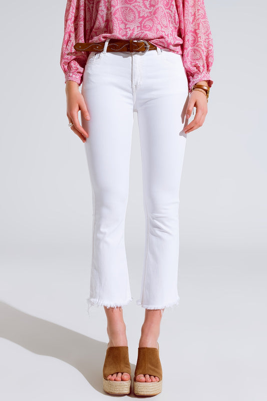 Q2 Jean évasé basique à taille haute blanc