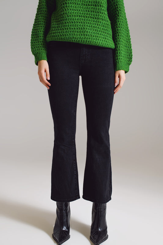 Q2 Jean évasé taille haute en noir