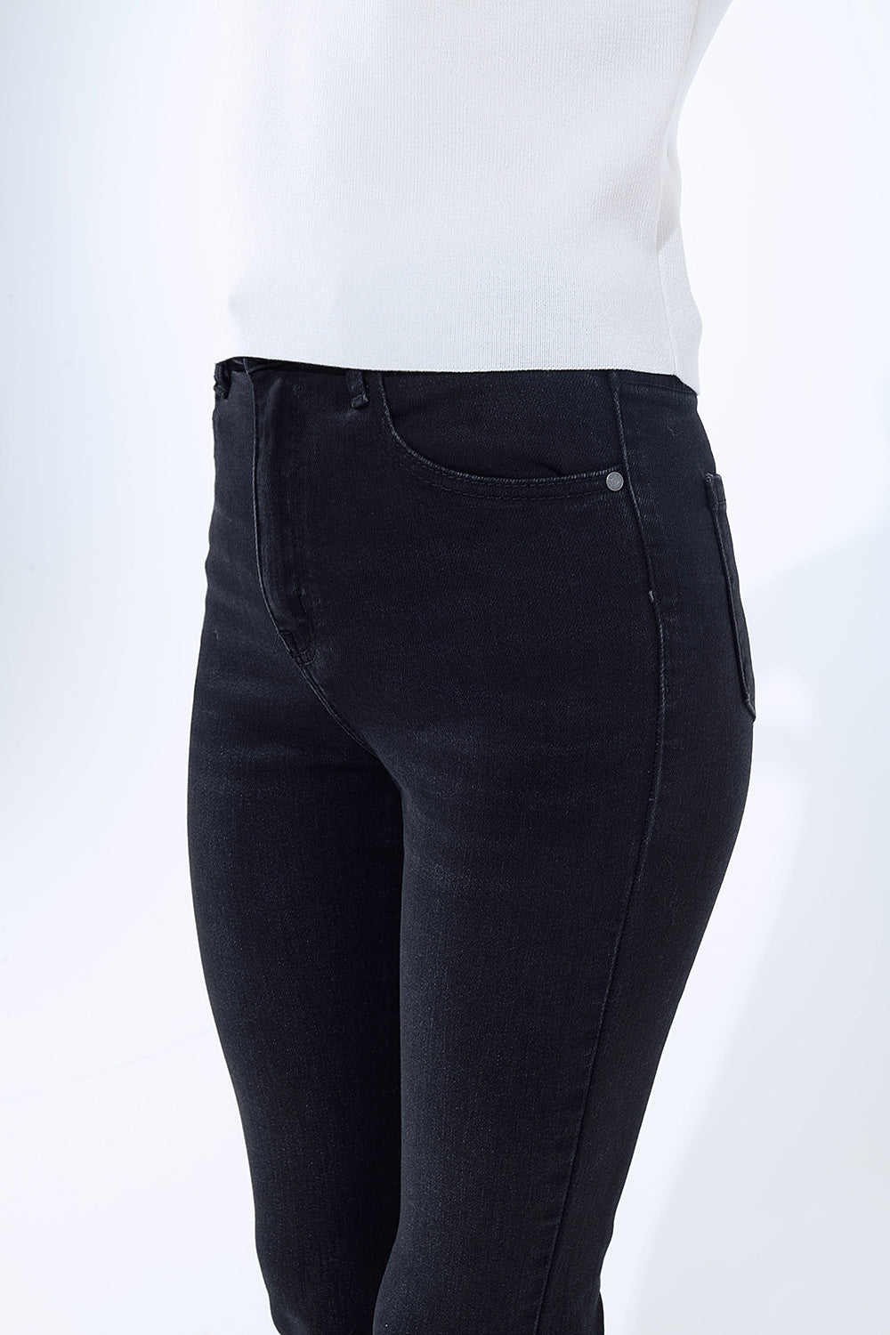 Jean flare à taille haute en noir